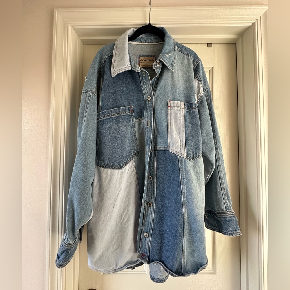 Free People Patchwork Light Blue Denim Jacket - Picture 2 of 9